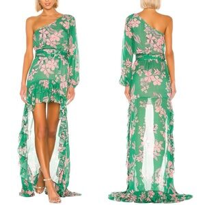 Alexis - Women’s ‘Jules’ Asymmetrical Dress in Island Floral - Green, Small